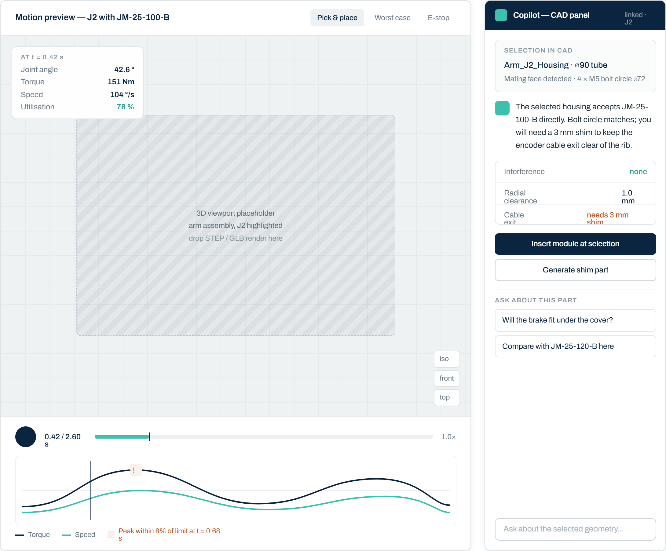 Le Bot Designer — motion preview and CAD panel